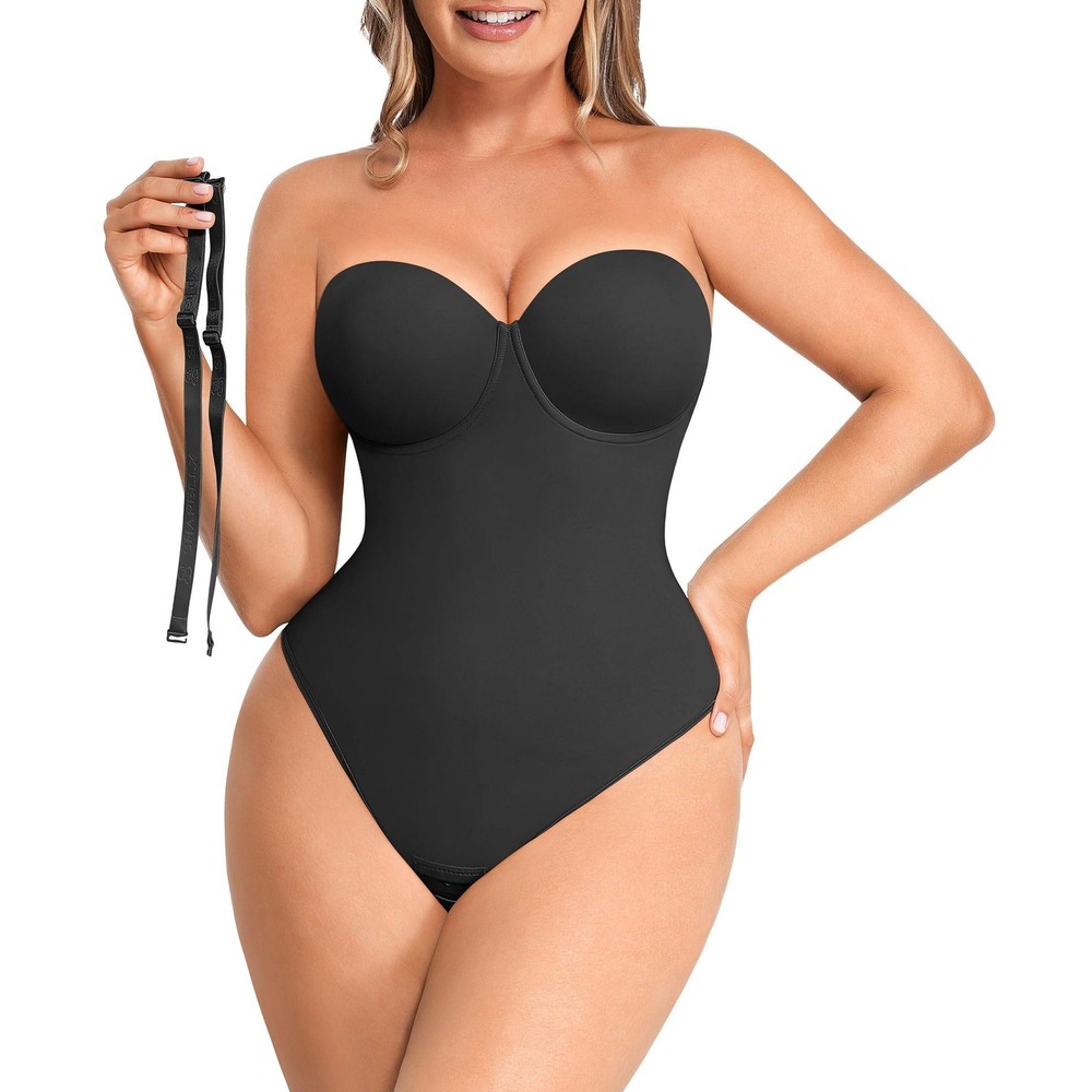 SHAPELLX  Women Thong Tummy Control Bodysuit Waist Body Shaper  Wear Black XL